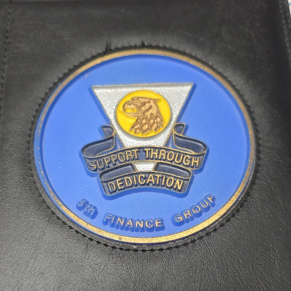Black Folio, Pen - Unit Insignia US Army 5th Finance Group Germany 1980s 10x7.5